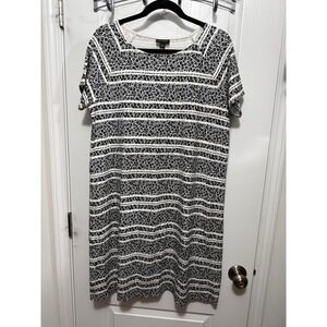 J‎ Jill Wearever Collection Black White Striped Floral Print Tunic Dress Size M